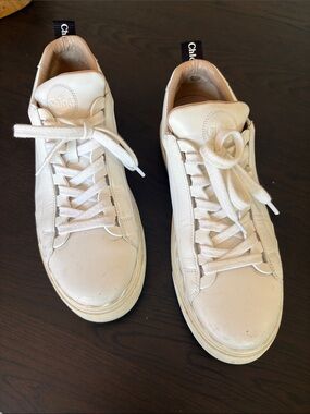 Women’s designer Cream Leather Chloe Low-Top Sneakers